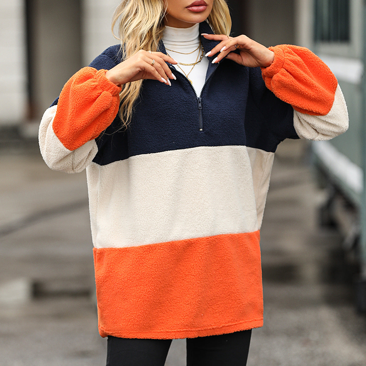 Striped Bubble Velvet Long Sleeve Casual Pullover Sweatshirt