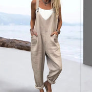 Casual Plus Size Solid Color Pocket Overalls