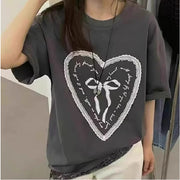 Women's Relaxed Fit Short‑Sleeve Crewneck Top – Dark Gray