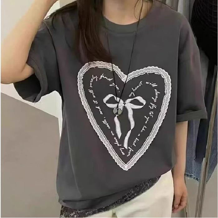 Women's Relaxed Fit Short‑Sleeve Crewneck Top – Dark Gray
