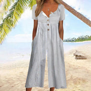 European And American Spring And Summer Hot-selling Printed Pocket Button Jumpsuit
