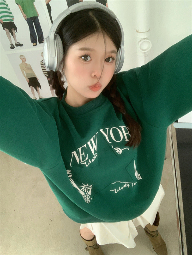 Printed Sweater Early Autumn New Retro Loose All-matching Slimming Top Women's Fashion