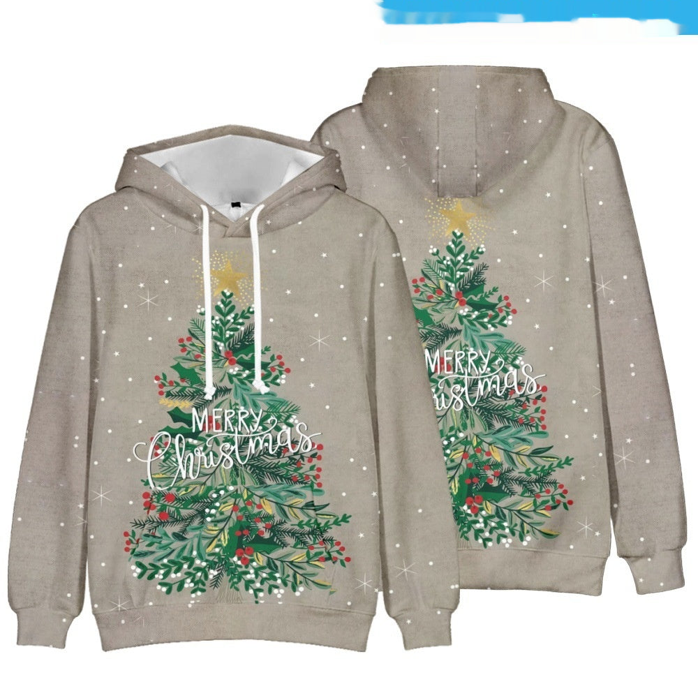 Festive Christmas Animal Print Hooded Sweatshirt