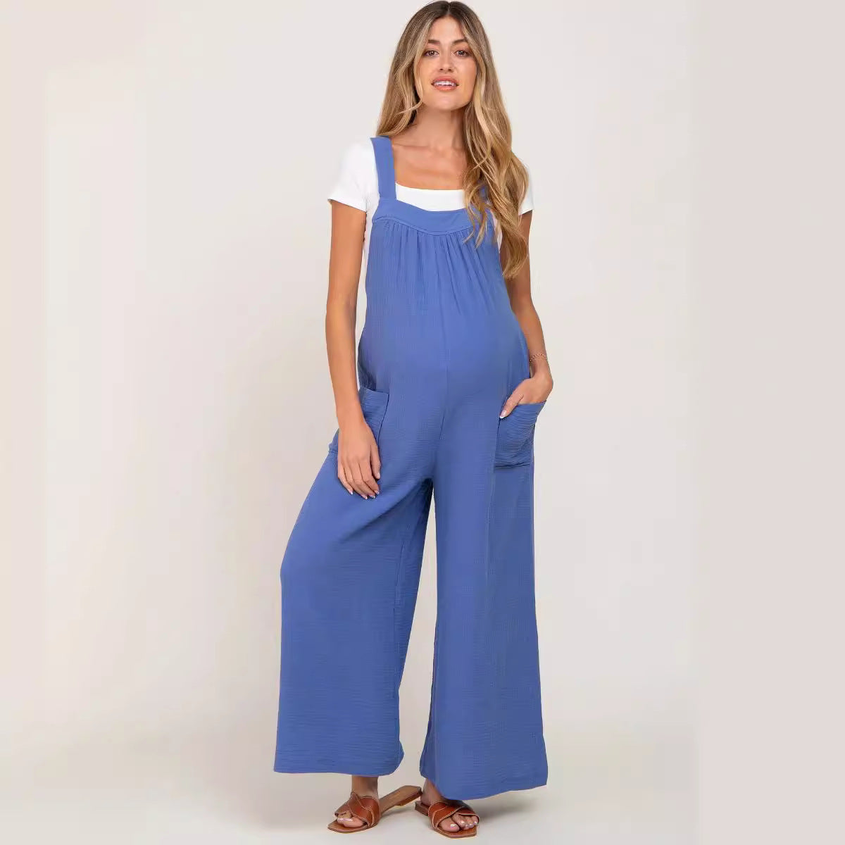 Chic Beige Wide-Leg Lace-Up Maternity Overalls