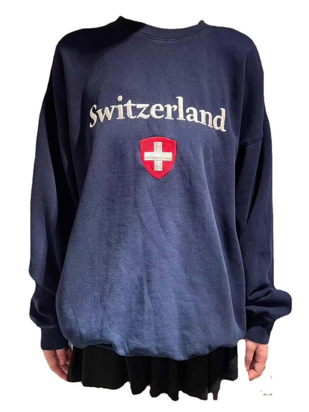 Embroidered Flag Long Sleeve Baggy Pullover Sweater