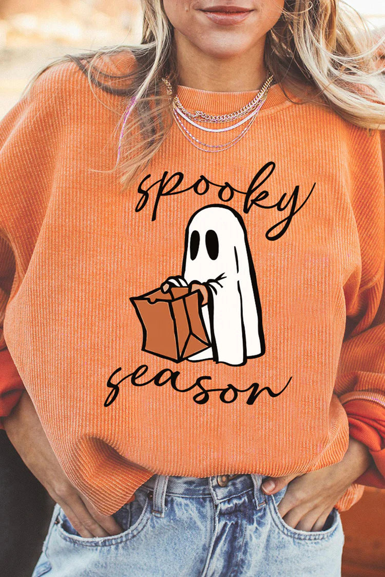 Women's Halloween Pumpkin Graphic Loose Round Neck Pullover Sweater