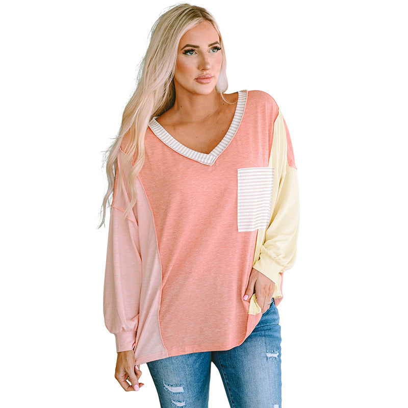 Women's Striped V-Neck Long Sleeve Casual Hoodie