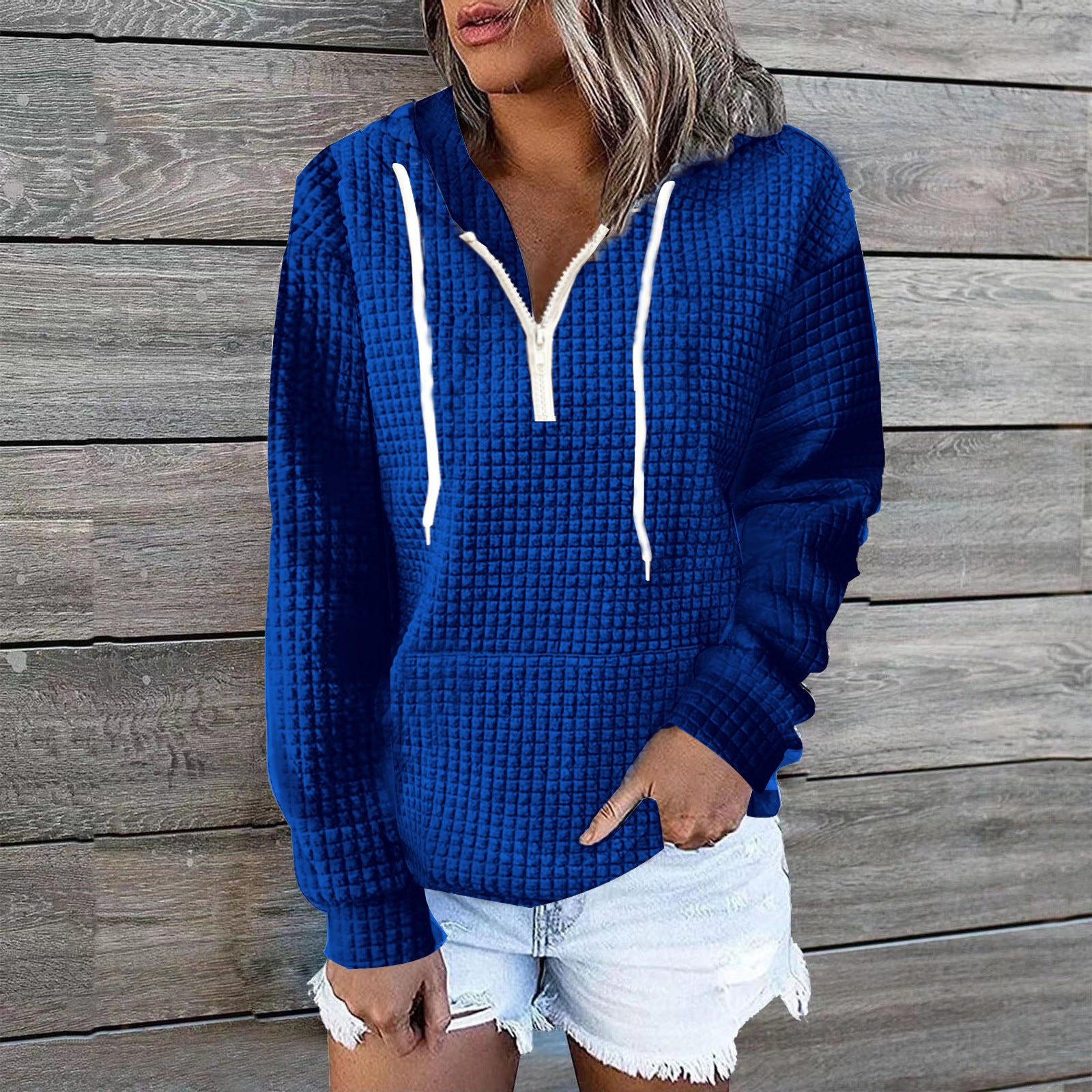 Women's Cozy Waffle Knit Hoodie Casual Sweatshirt Coat