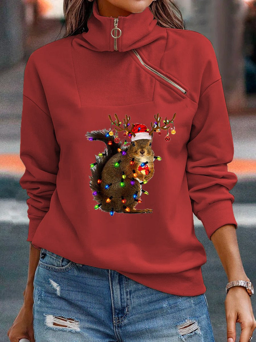 Women's Printed Plaid Zip Sweatshirt