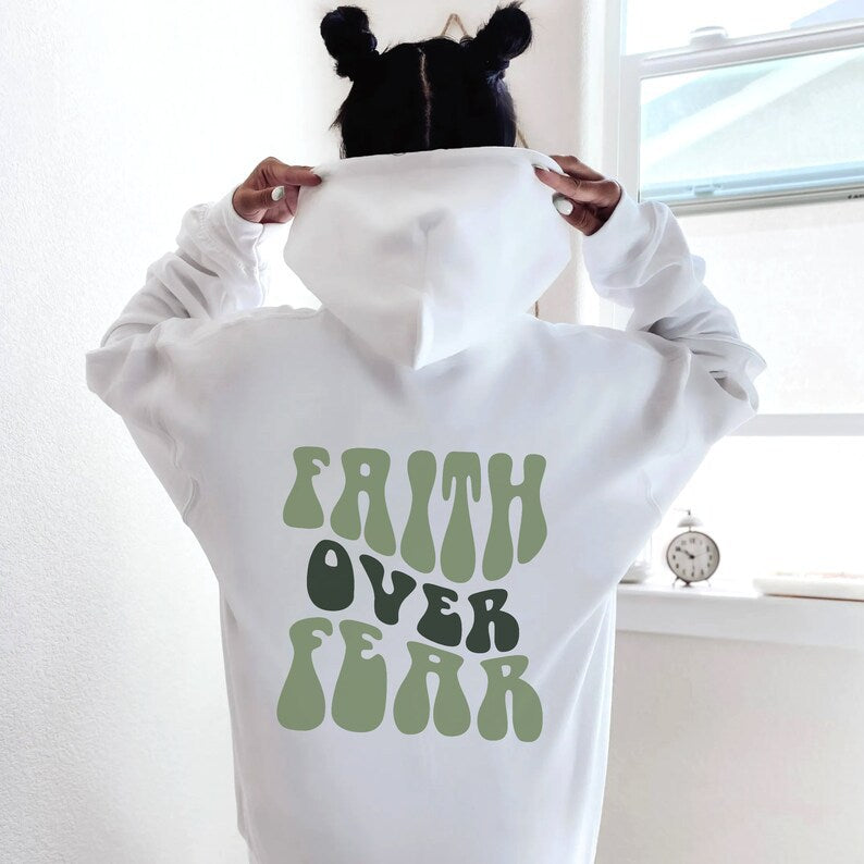 Faith Over Fear Women's Letter Print Kangaroo Pocket Hoodie