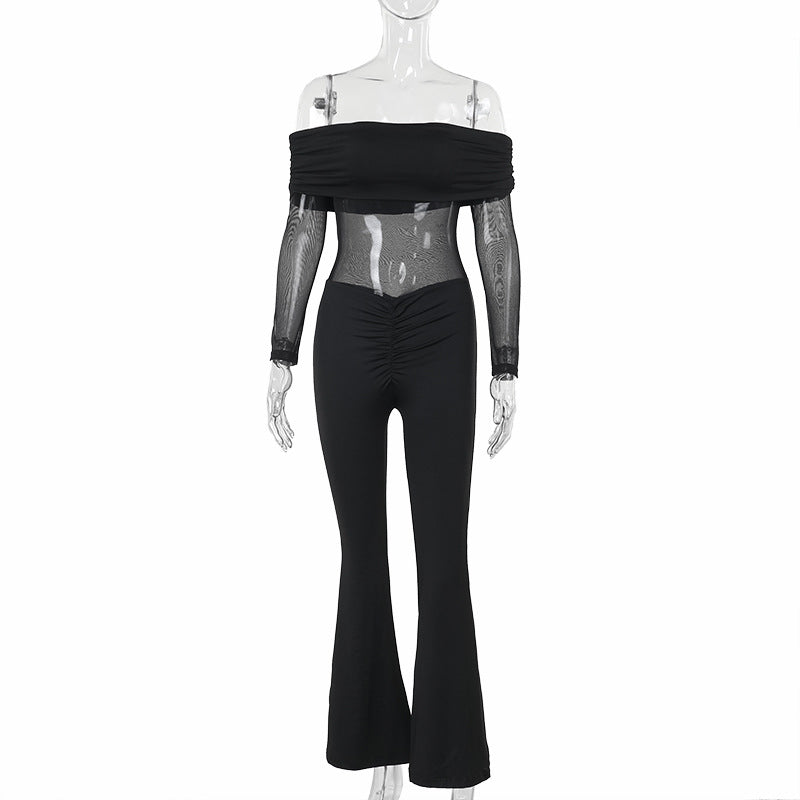 Women's Off-the-Shoulder Mesh Jumpsuit