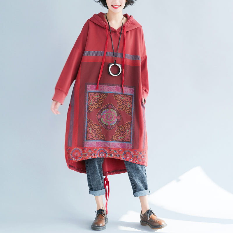 Gradient Print Loose Hooded Sweatshirt Dress