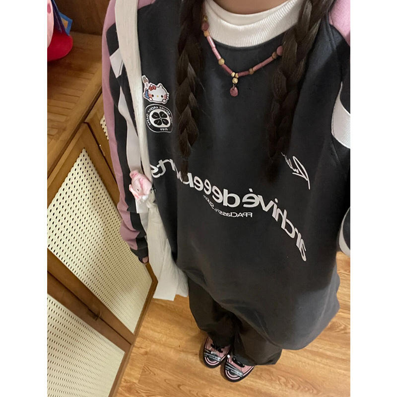 Y2K Retro Letter Print Crew Neck Sweatshirt