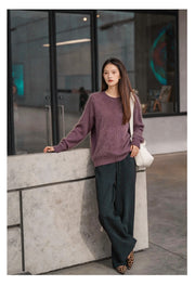 Womens Casual, Loose-fitting, Versatile Solid-color Sweater