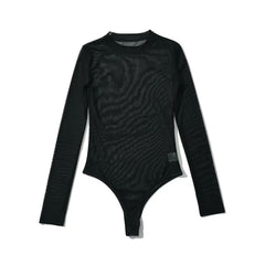 Sheer Mesh Long Sleeve Round Neck Jumpsuit
