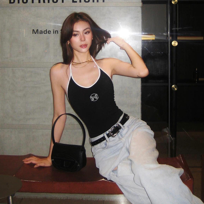 Summer Fashion Women's Color-contrasting Stripe Sling Top Jumpsuit