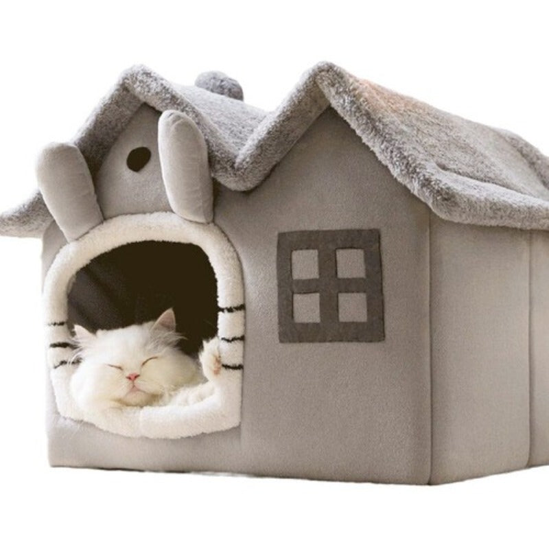 Large Grey Cat & Dog Igloo Bed - Spacious Warm House Pet Bed With Removable Cover, Non-slip Base & Easy Assembly, S/m/l Sizes (PP Cushion) For Indoor/ Use - Cozy Hideout For Kittens, Puppies,