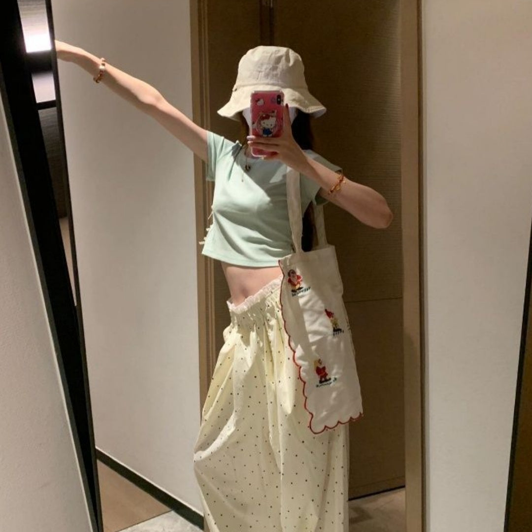 Hollow-out Bow-Knot Short-Sleeve Slim-Fit Midriff-Baring Top