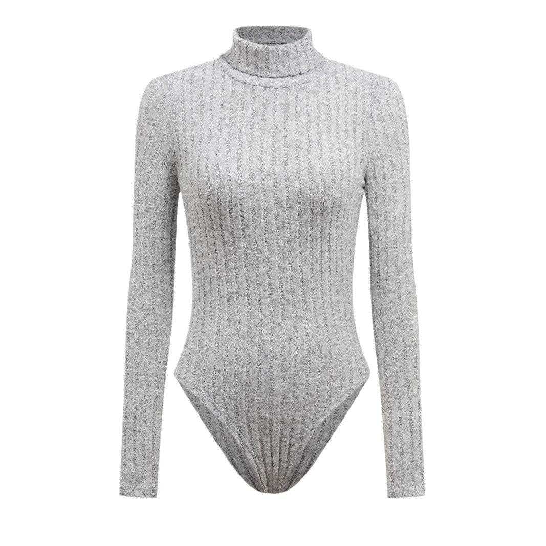 High-Neck Slim-Fit Long-Sleeve Knitted Bodysuit