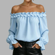 Spring Summer New Elegant Casual Ruffle Off-Shoulder Long-Sleeve Shirt For Women