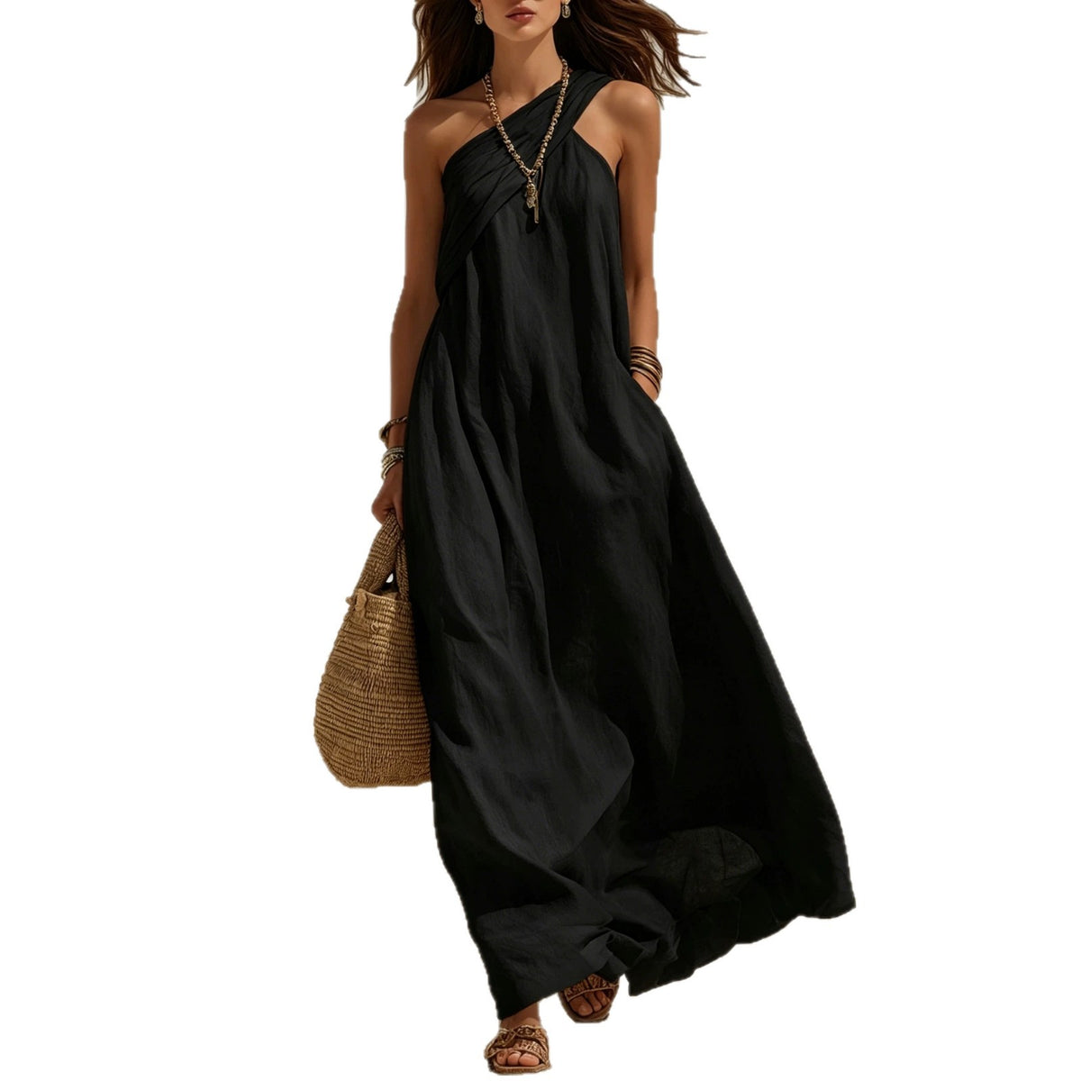 Elegant One-Shoulder Backless Summer Vacation Dress