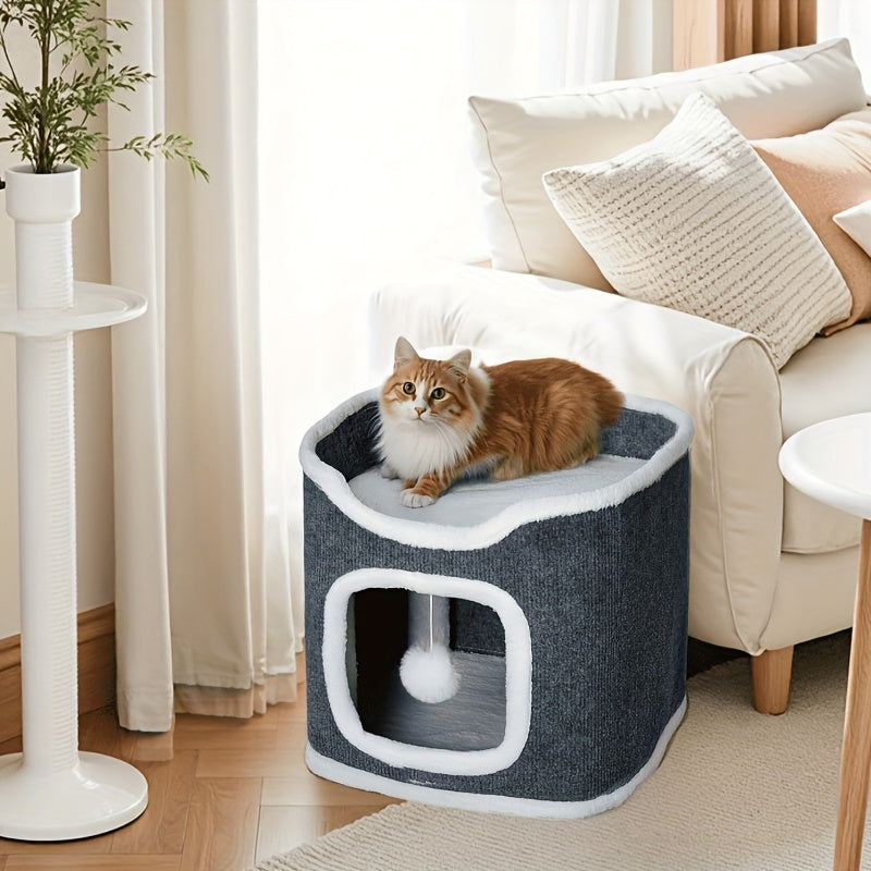 Multi-level Foldable Cat Tree Towers For Indoor - Cat Furniture, Interactive Hanging Toy Ball, Soft And Cozy Top Bed, Cama Para Gato, Cat Tree House, Cat Hideaway, Scratch-resistant Design,