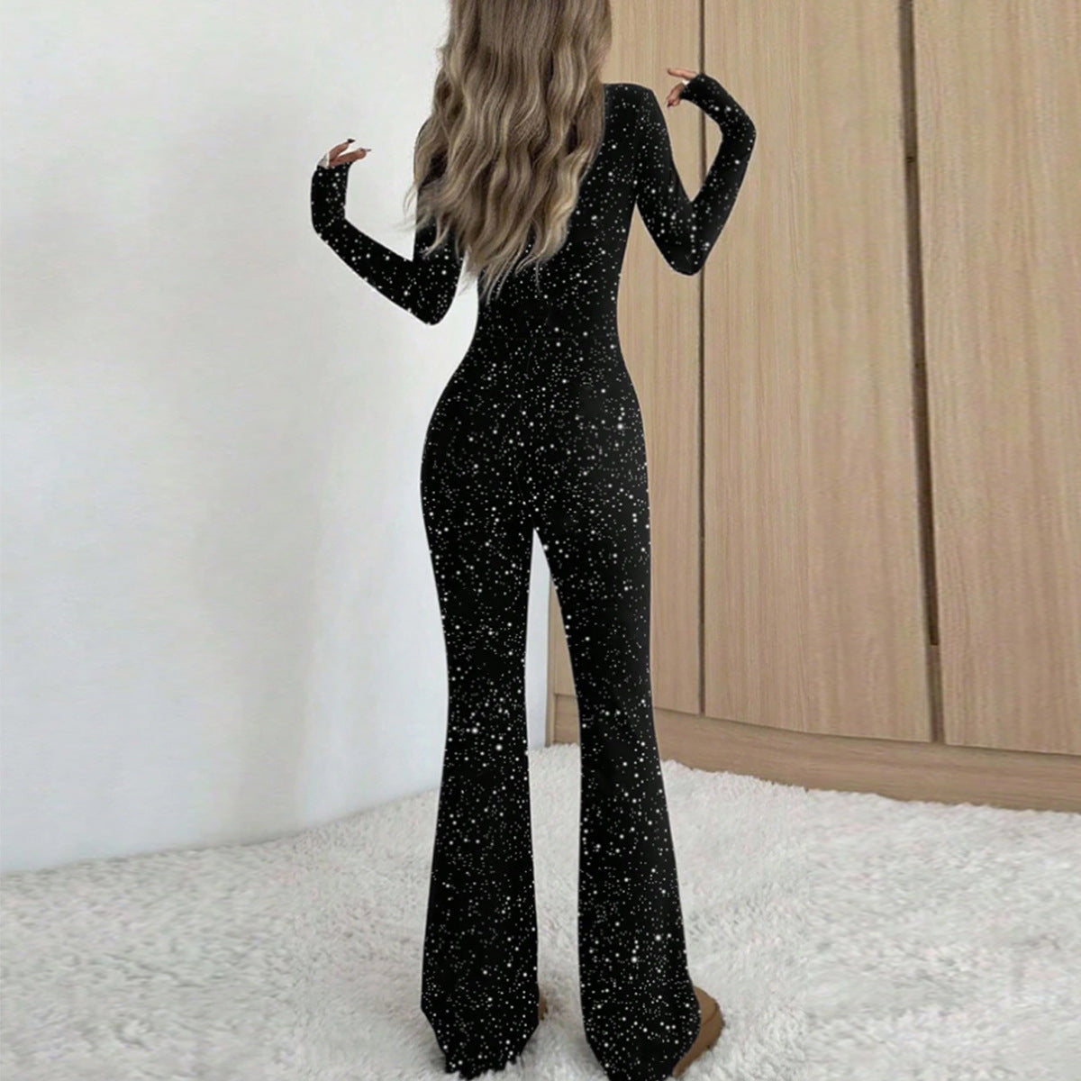 Women's Elegant Slim-Fit Square Neck Silver Jumpsuit