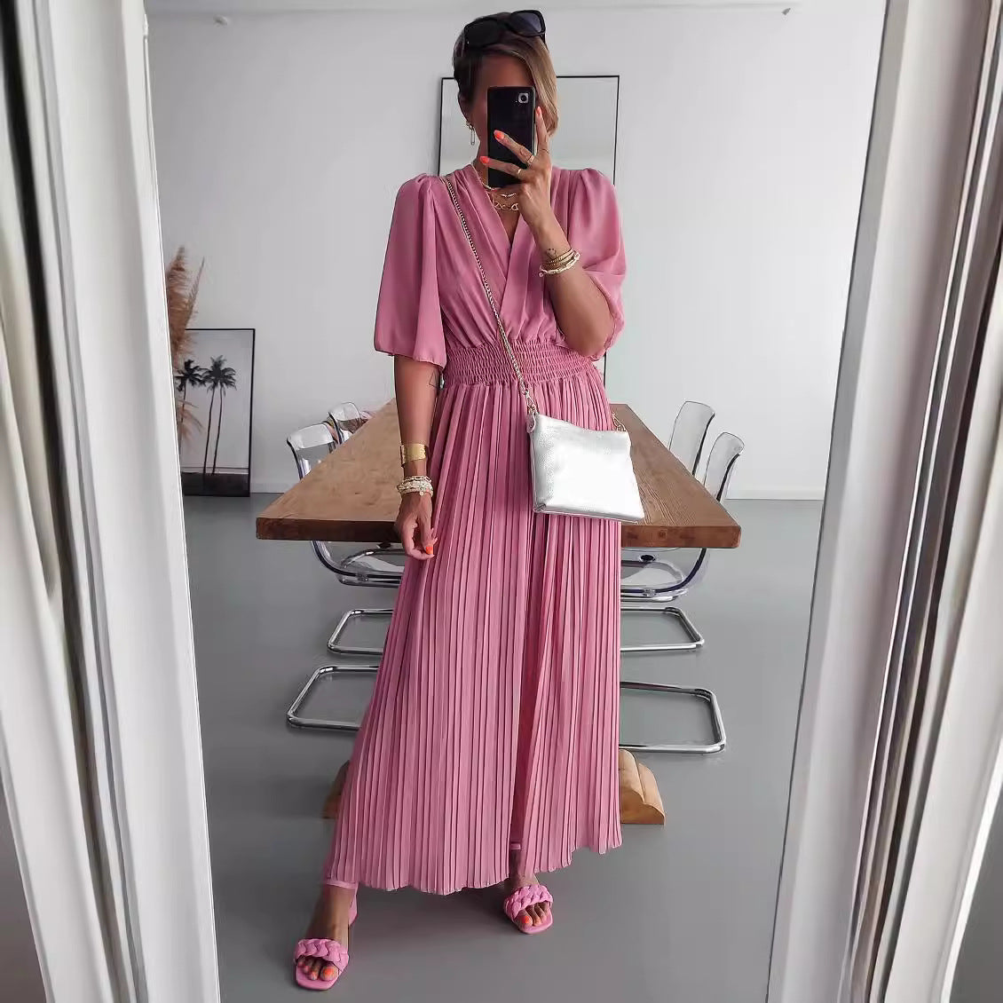 Wide Leg Pants V-neck Fitted Waist Jumpsuit Women's Wear Wish Independent Station Summer Hot