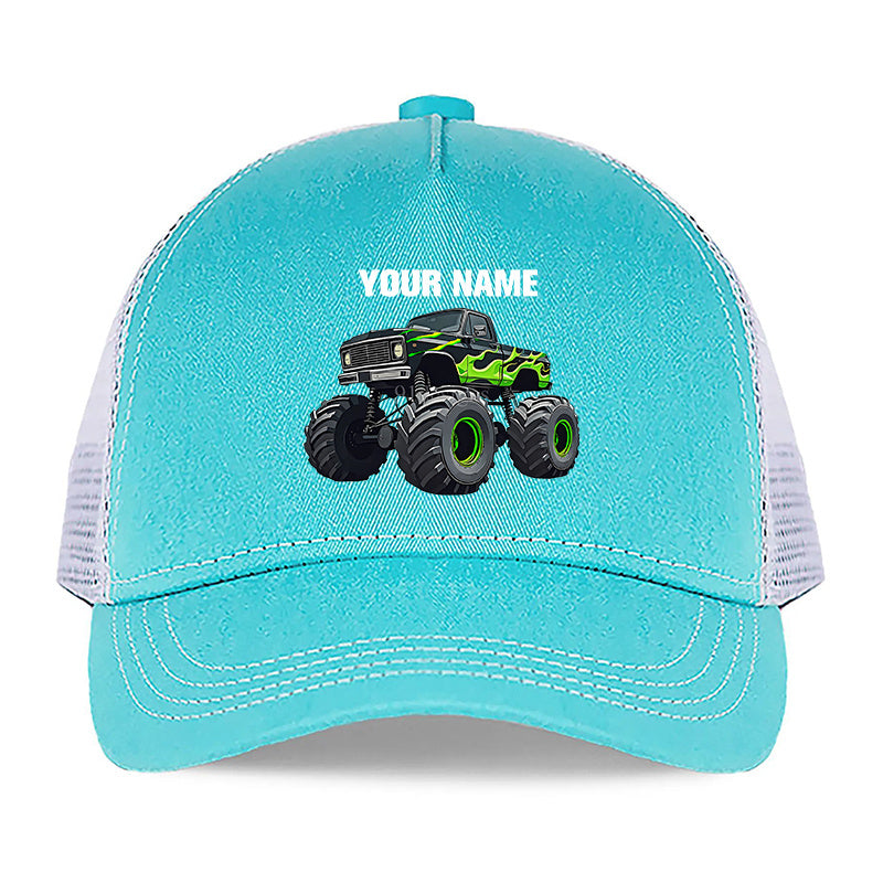 Flexible Kids Baseball Cap – Green Truck Design, Custom Name, Lightweight Fabric