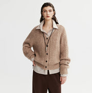 Mohair Twisted Round-neck Layered Cardigan Sweater