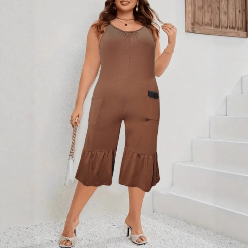 Plus Size Casual Pocket Sleeveless Solid Jumpsuit