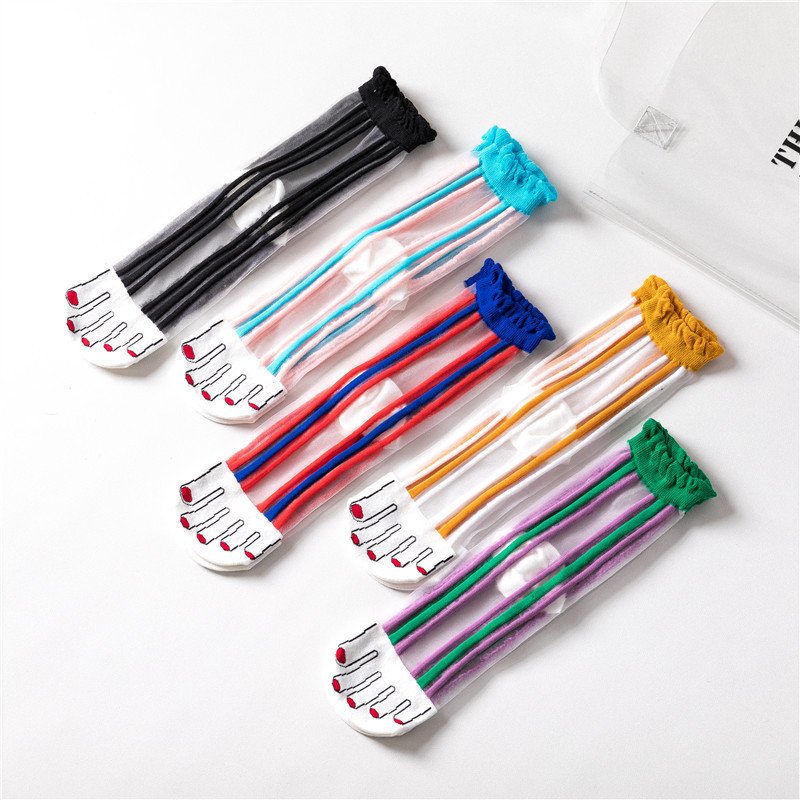 Ultra-Thin Women's Summer Socks with False Toe and Glass Stockings