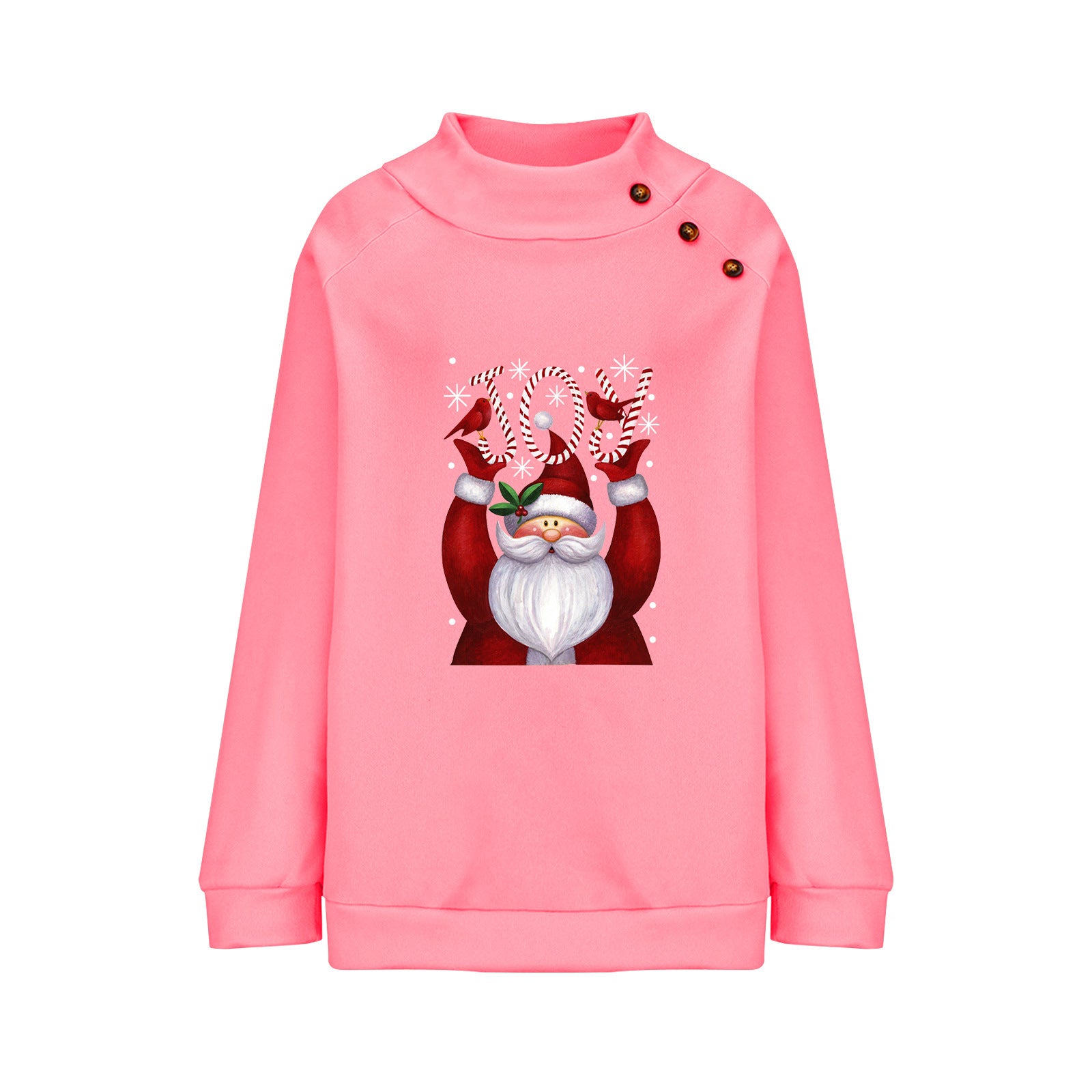 Printed Button Christmas Loose Long Sleeve Sweatershirt Women