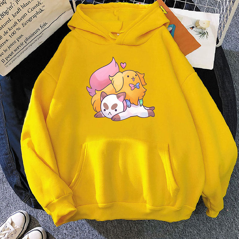 Cute Cartoon Cat & Puppy Graphic Pullover Sweater