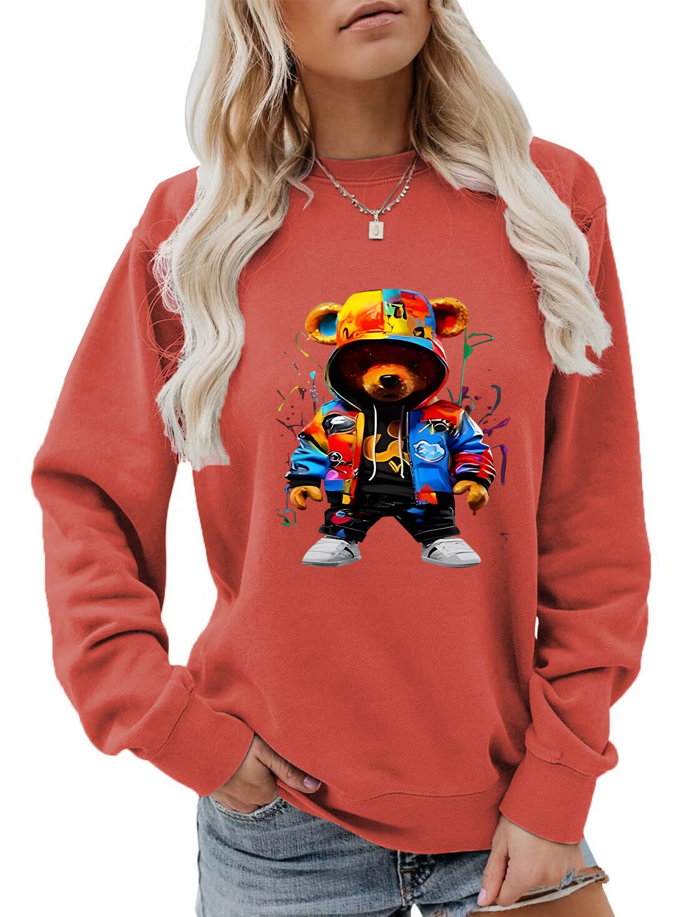 Cozy Cartoon Brushed Hoodie with Heel Collar