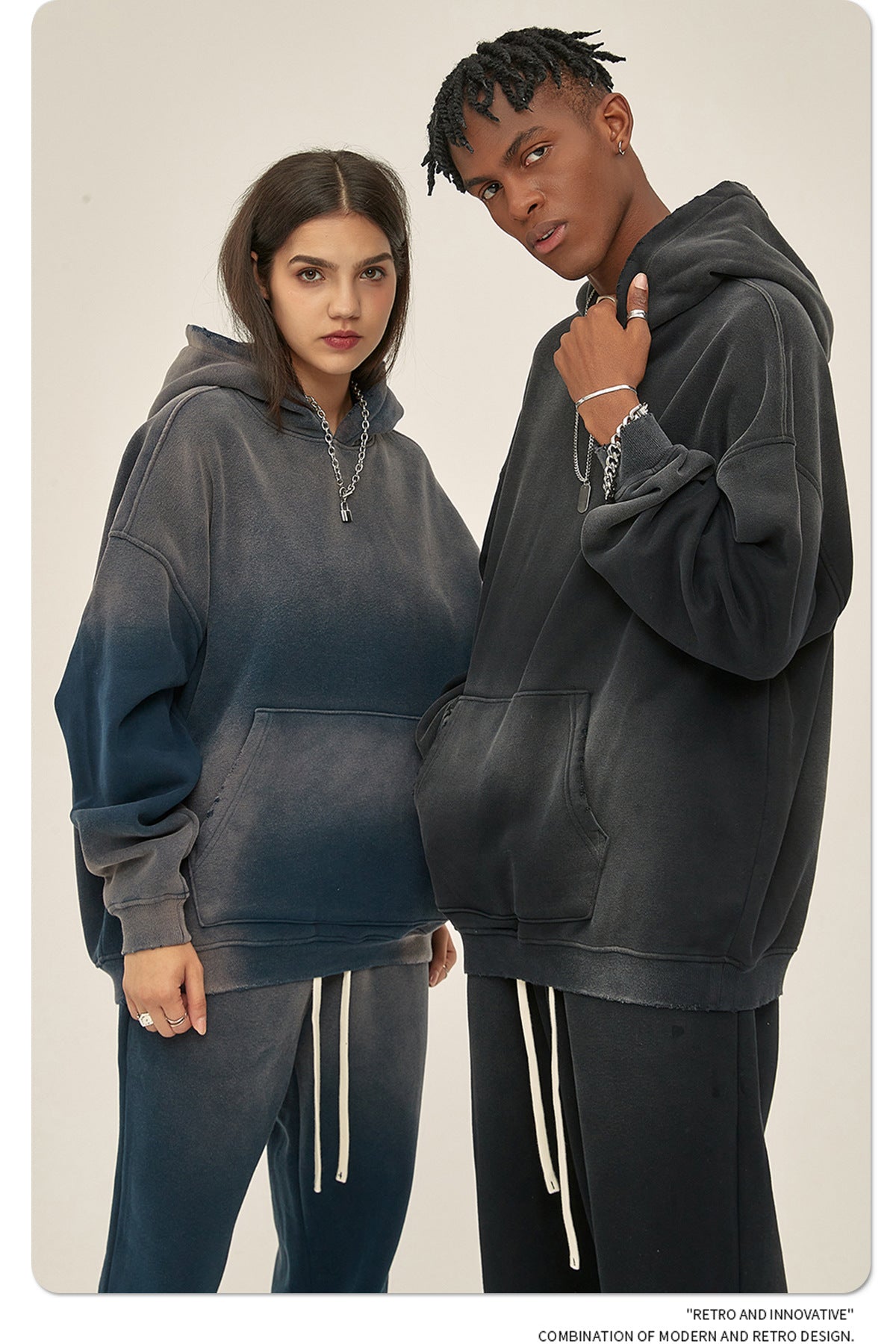 Distressed Fur-Lined Heavyweight Spray-Dyed Hoodie
