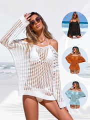 Gold Spaghetti‑Strap Hollow‑Out Cover‑Up Dress – Sexy V‑Neck Beach Wrap
