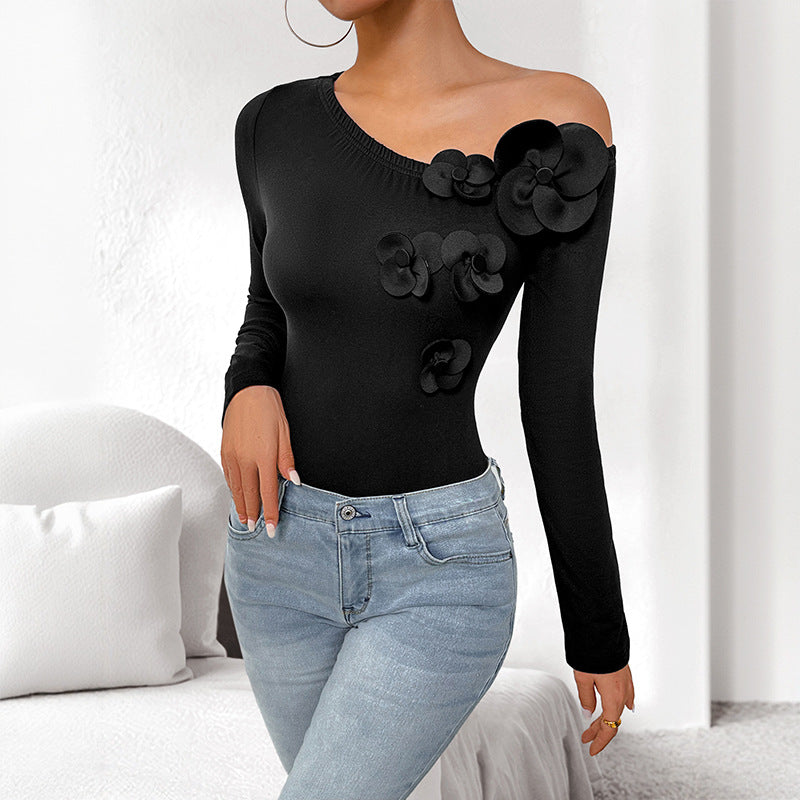 One-Shoulder Long-Sleeve Tight Jumpsuit