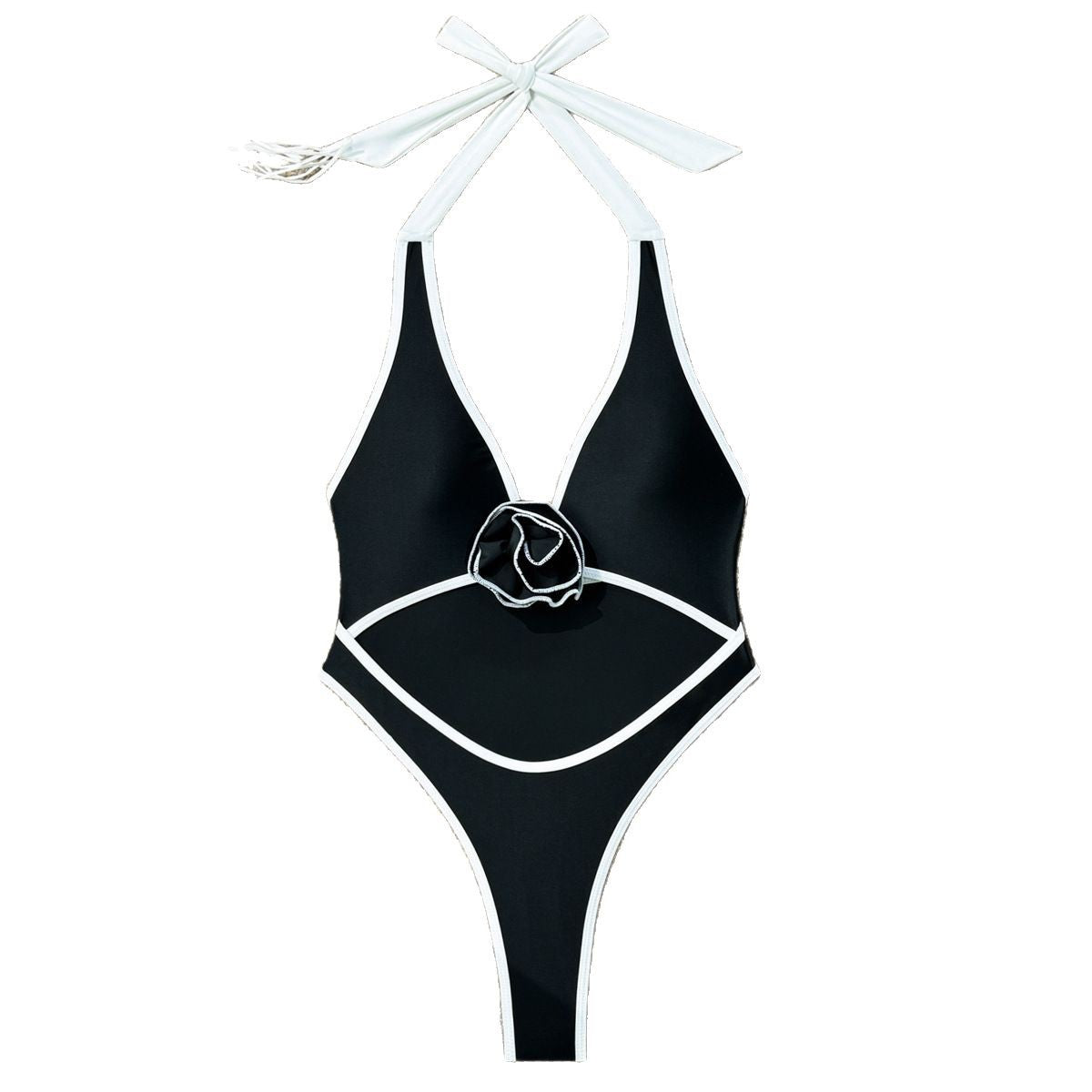 Stylish Bikini Minimalist Sexy With Tie Details A Bold Floral Design And A Daring Open-back Cut