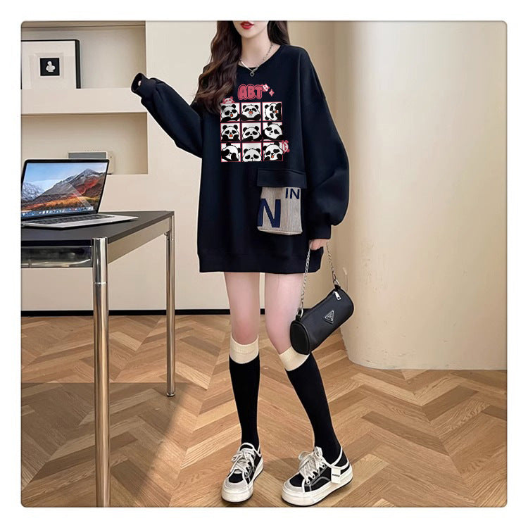 Plus Size Casual Round Neck Cotton Pullover Sweatshirt