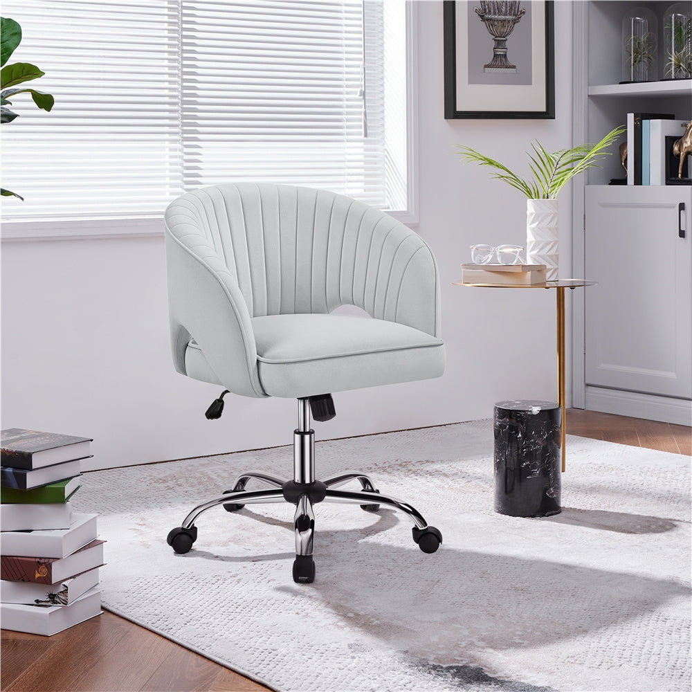 Velvet Tufted Barrel Back Office Chair with Wheels and Adjustable Height