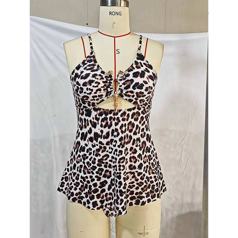 Leopard-print Tummy-control One-piece Swimsuit For Women Bikini