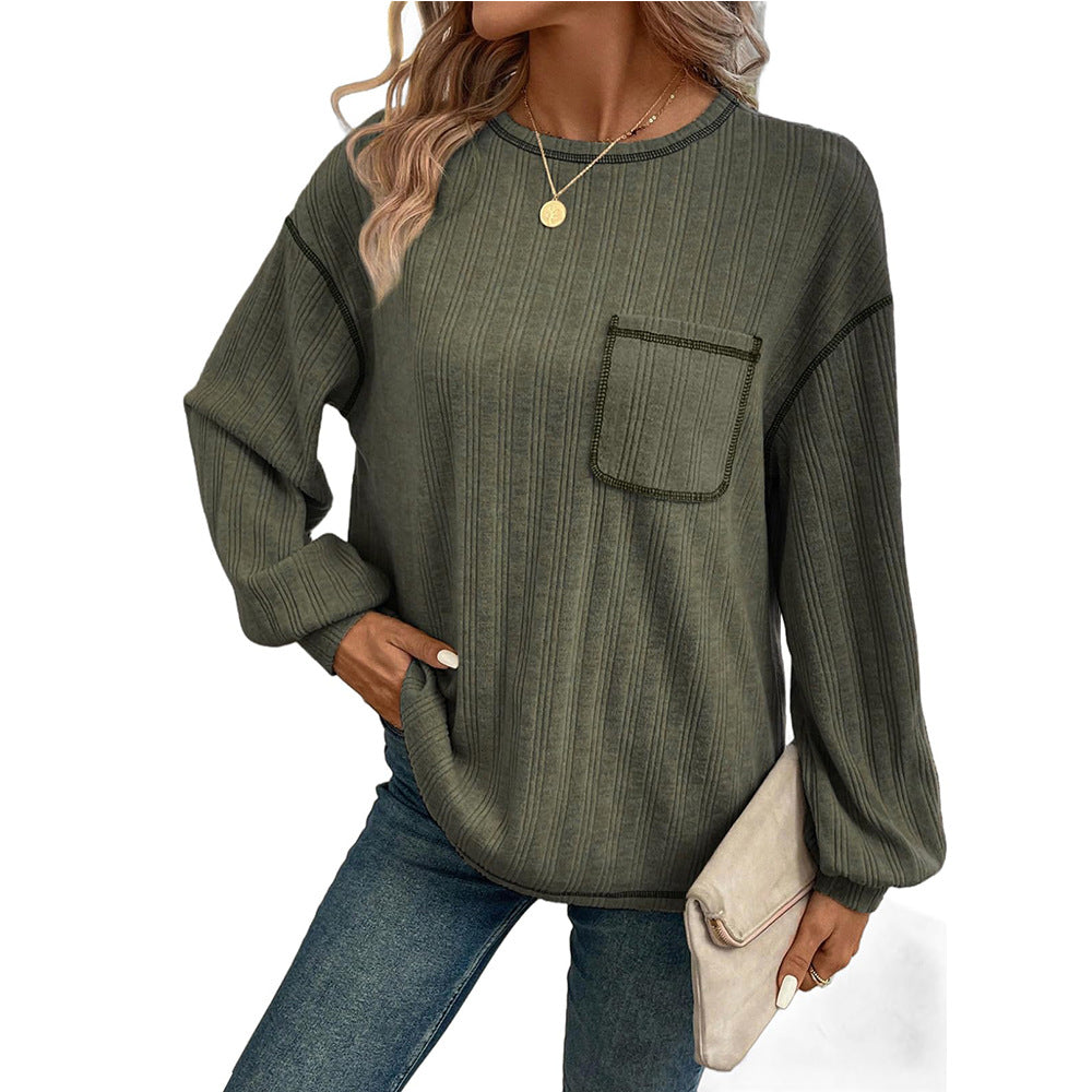 Striped Brushed Pocket Tee for Women