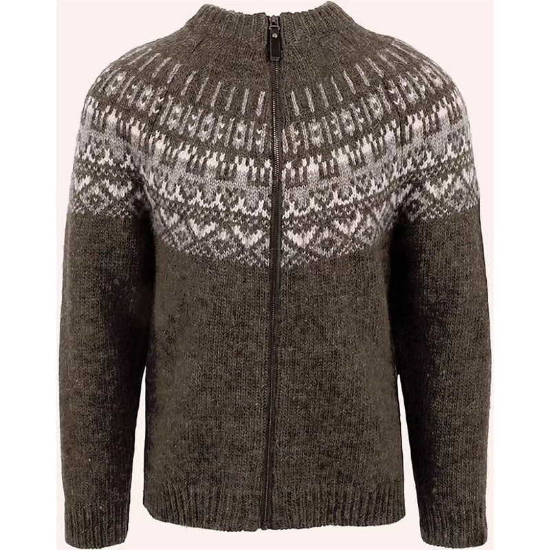 Fashionable Trendy Slim-fit Mens Jacquard Knit Sweater