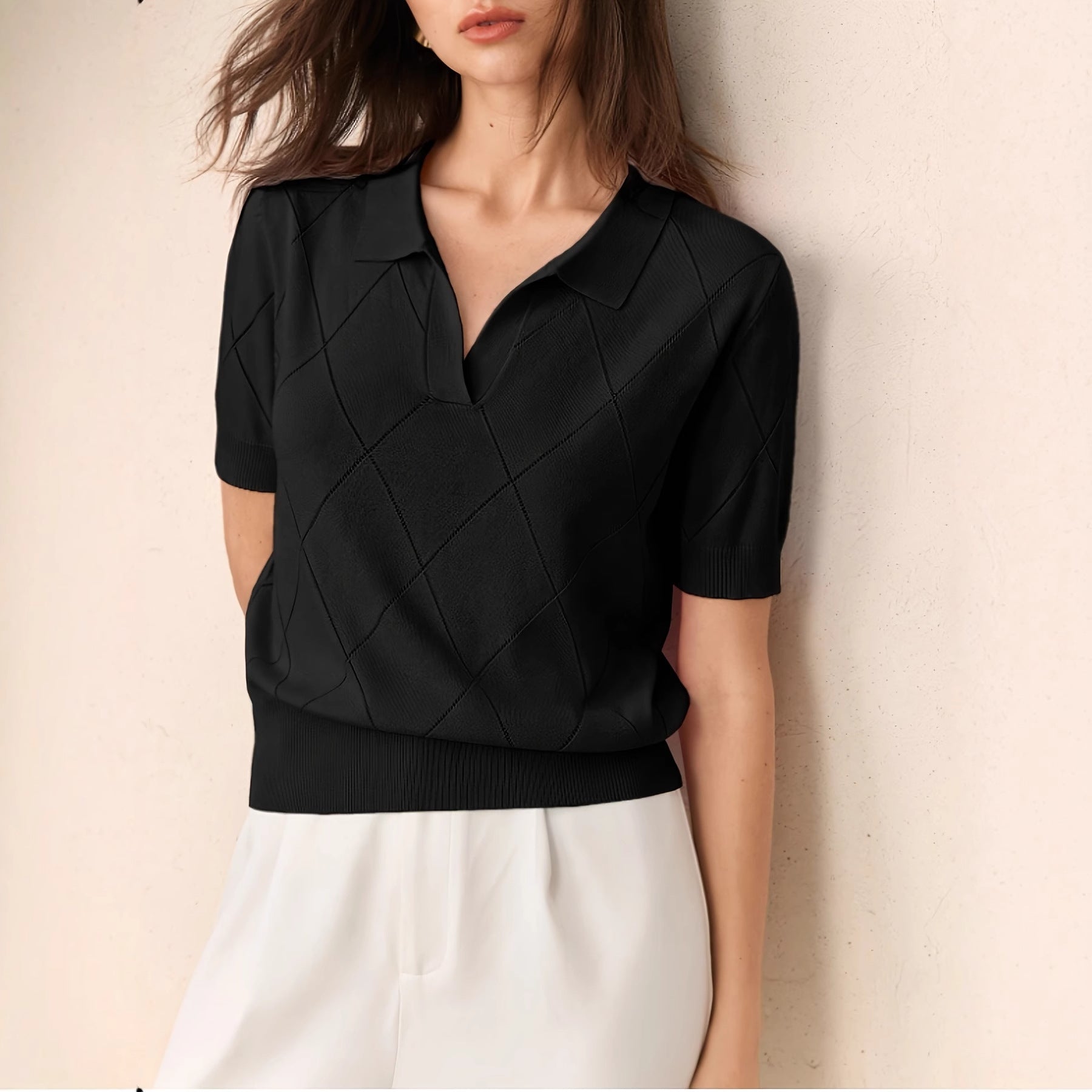 Cozy Plus-Size Polo Knit Pullover – Soft, Stylish & Versatile