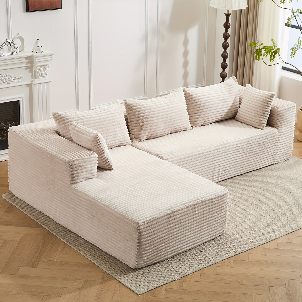 104" Modern Modular L-Shaped Sectional Sofa with Chaise Lounge - Plush Corduroy Fabric, Deep Seat & Chaise Design, No Assembly Required, Black & Grey Large Couch for Living Room & Bedroom, Spacious...