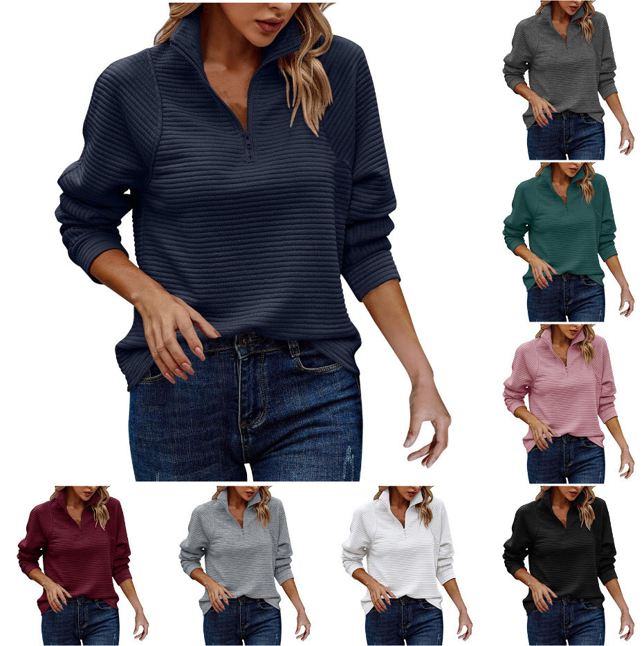 Women's Striped Zipper Stand Collar Sweatshirt