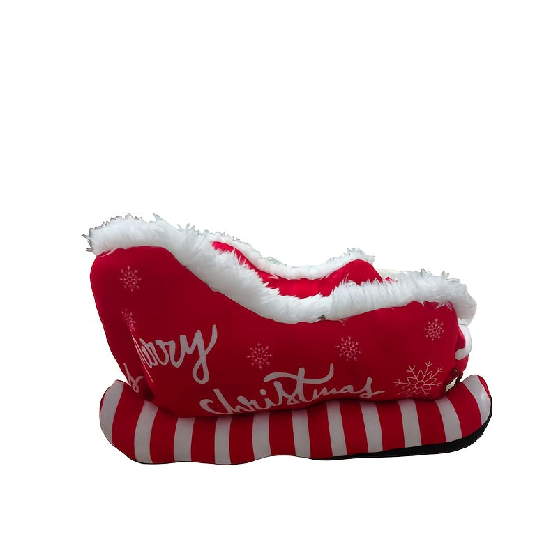 Christmas Plush Sleigh Dog Bed With Merry Christmas Text - Red & White Snowflake Design, Non-slip Base, Durable Polypropylene Fabric, Soft Cushioned Interior For Small To Large, Pet Sofa Bed, Festive