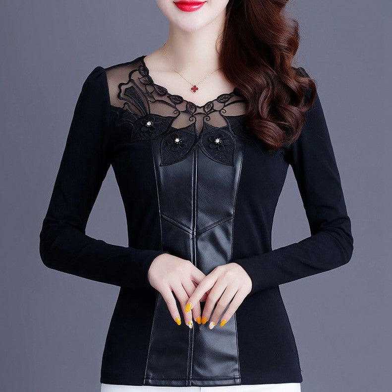 Chic Long Sleeve Lace Splicing Blouse