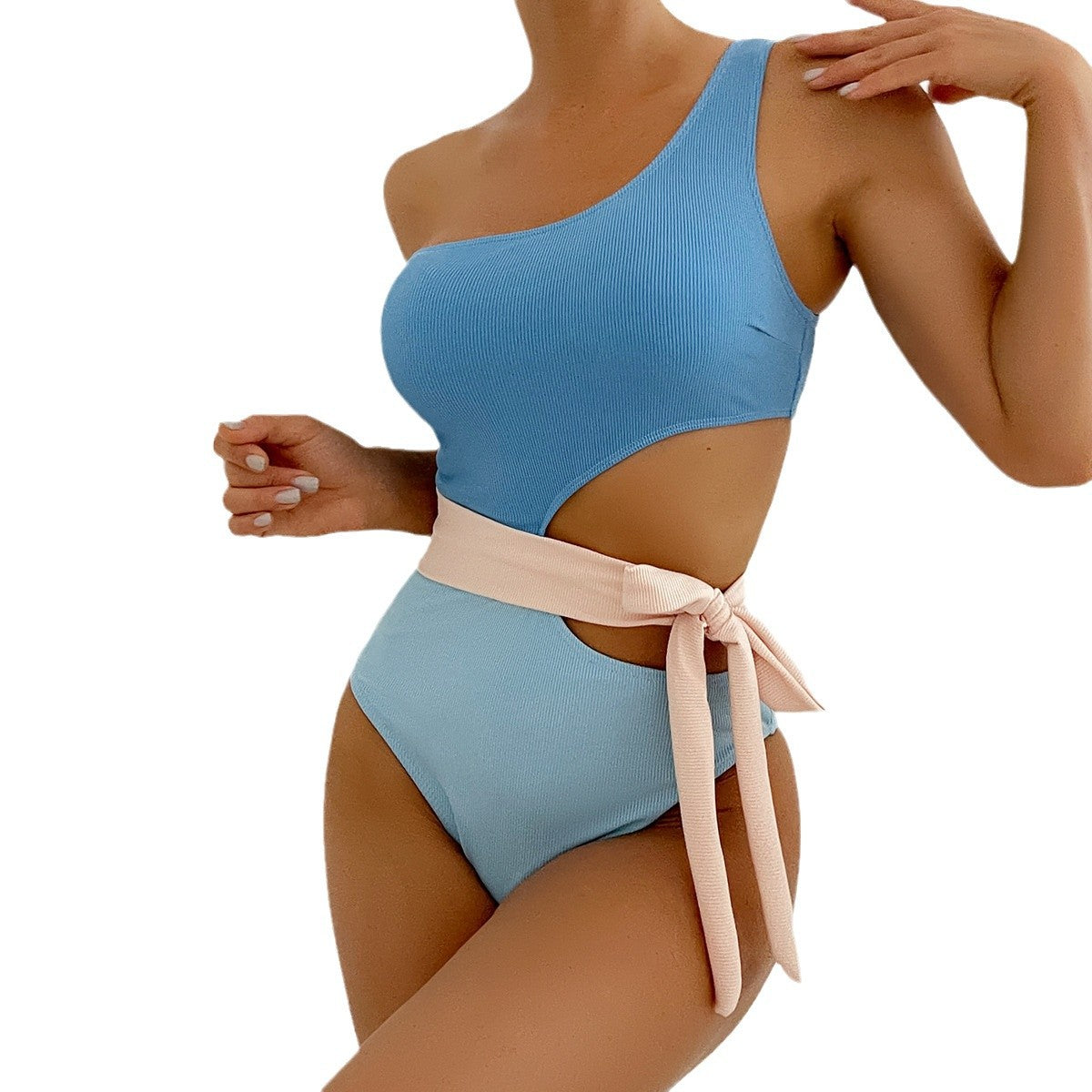 Lace-up Cutout Solid Color Swimsuit Bikini